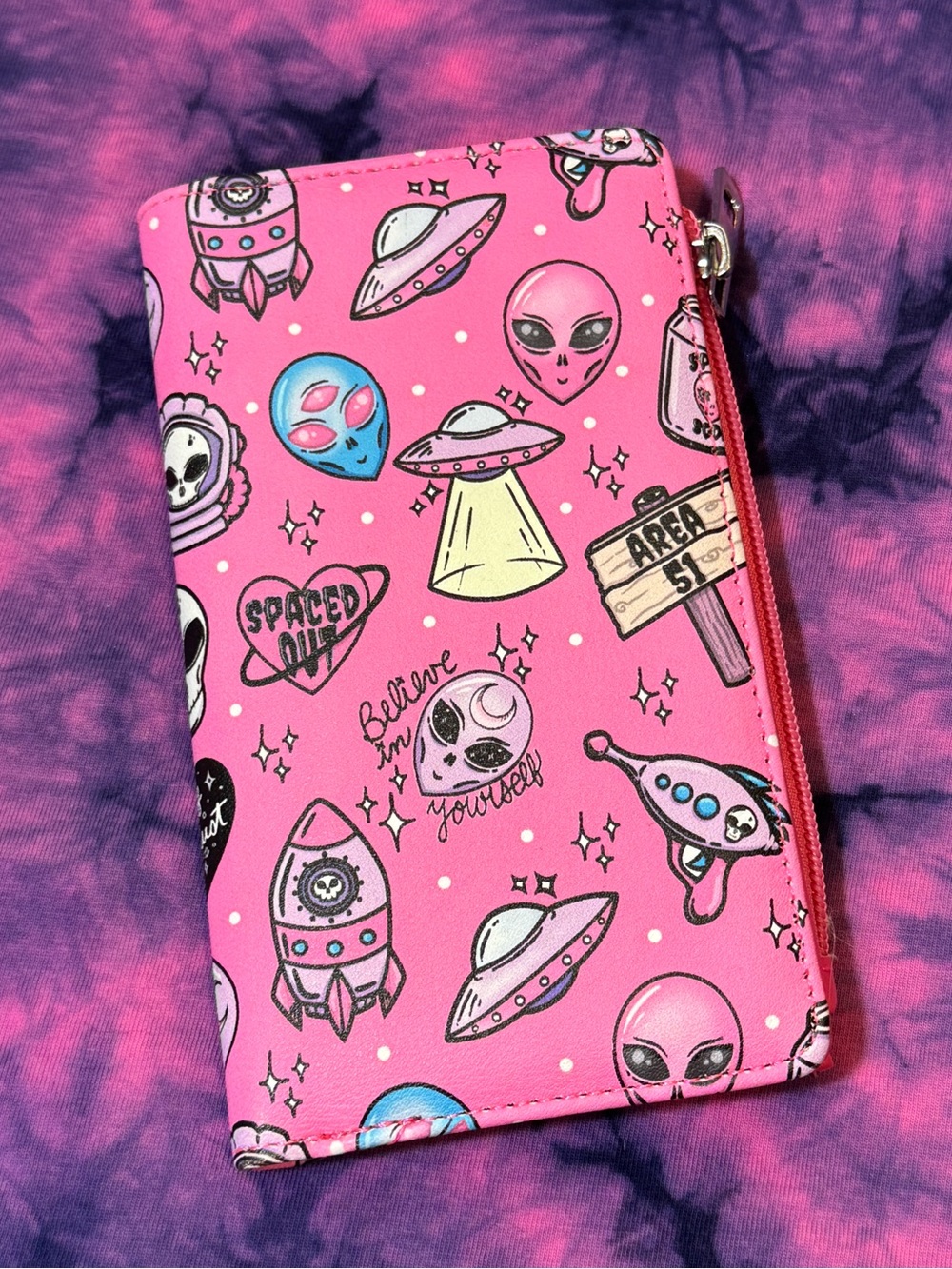 Pink Alien Space Zip Wallet